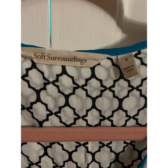 Soft Surroundings Long Sleeve Top Blouse Women's Size S Brown White V Neck - Picture 2 of 5